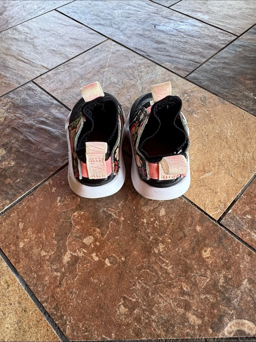 Nike Kids Black Floral Slip-On Sneakers with Pink Accents